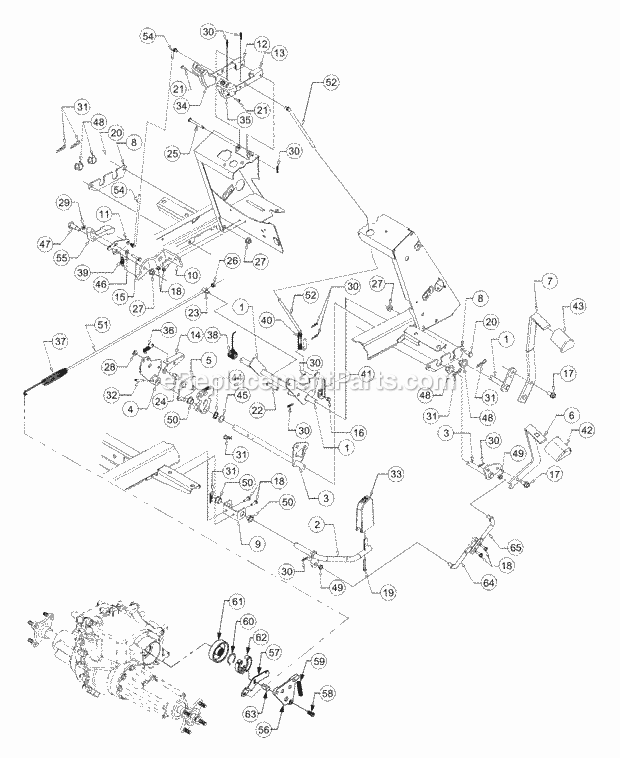 Brake And Control Pedals Diagram and Parts List for LT2138 13A-214F710 Cub Cadet Lawn Tractor